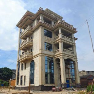 湖南 黄金麻花岗岩石材别墅外墙干挂搭配（雕花栏杆花瓶柱门楼罗马柱）