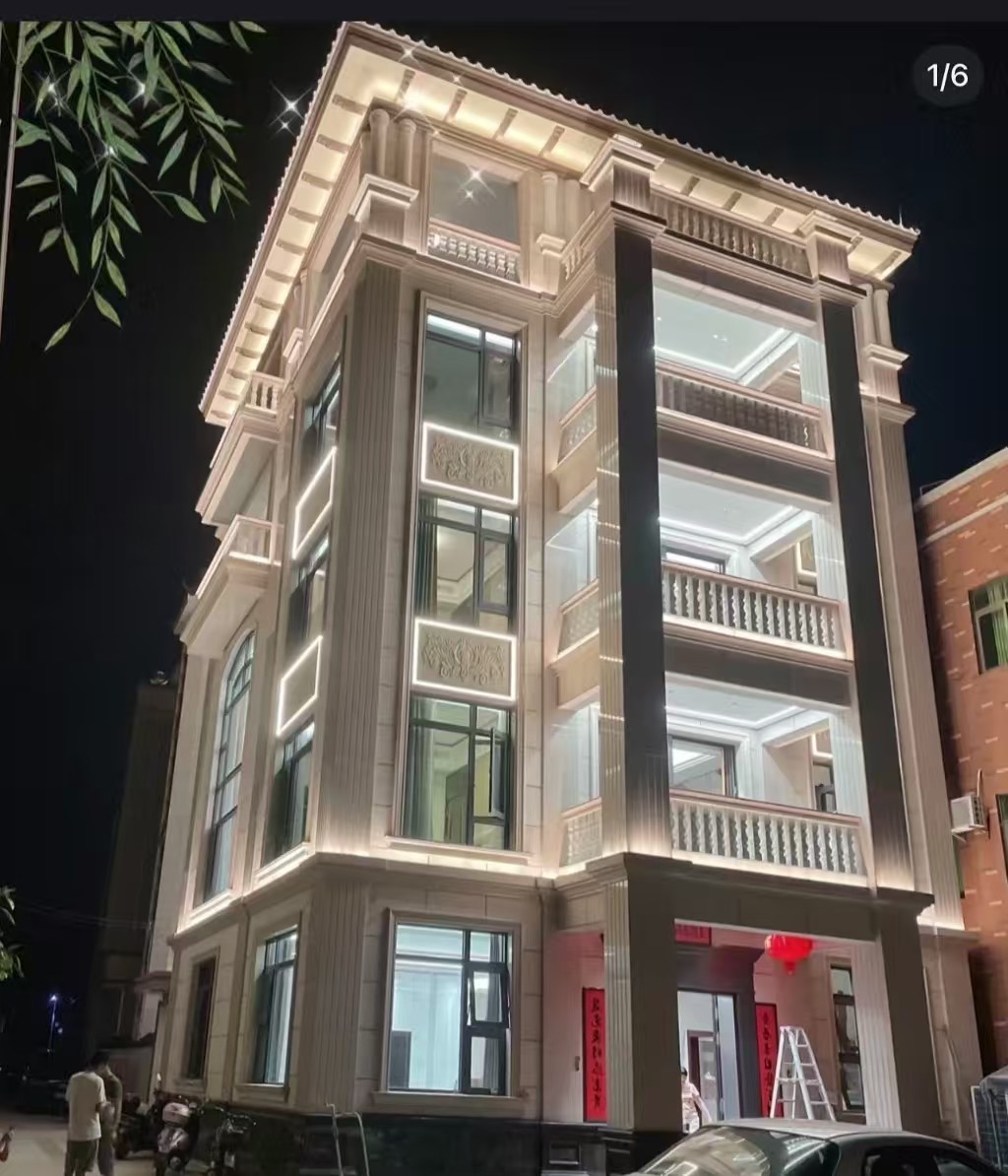 湖南 芝麻白花岗岩别墅外墙夜间效果