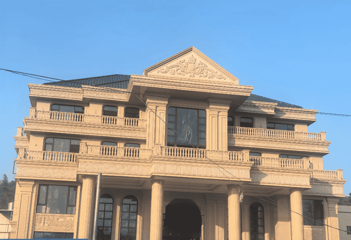 湖南黄金麻别墅外墙干挂石材效果示例