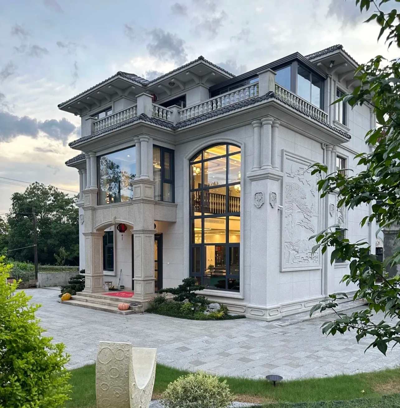 湖南 白麻花岗岩私人别墅干挂石材豪华定制