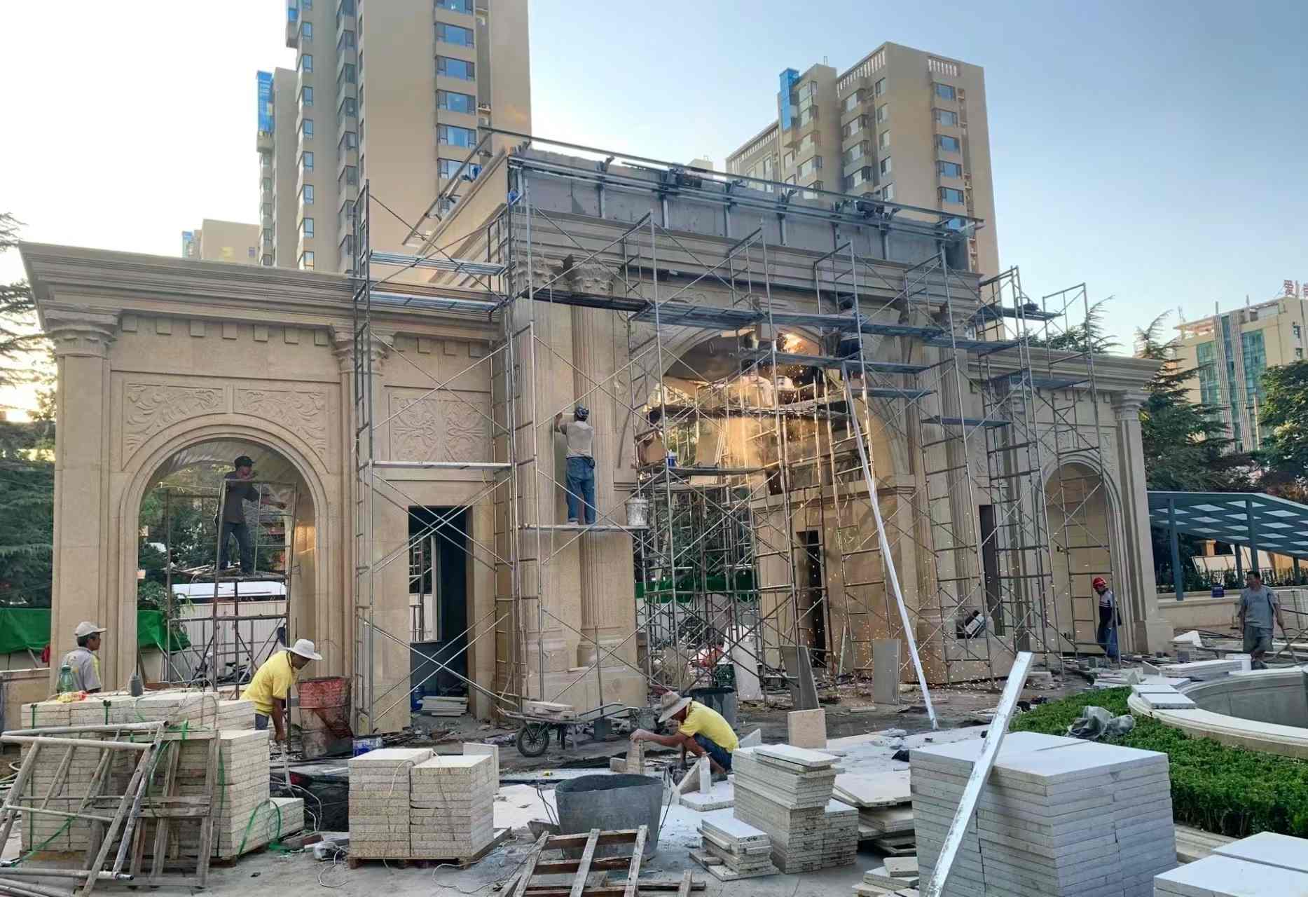 湖南 黄金麻荔枝面花岗岩小区门楼外墙干挂