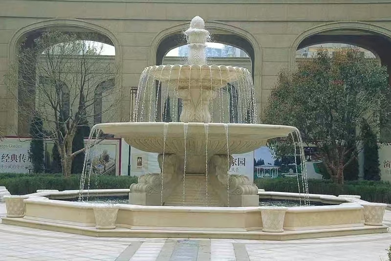 湖南 黄金麻花岗岩异型加工——户外庭院石雕流水喷泉