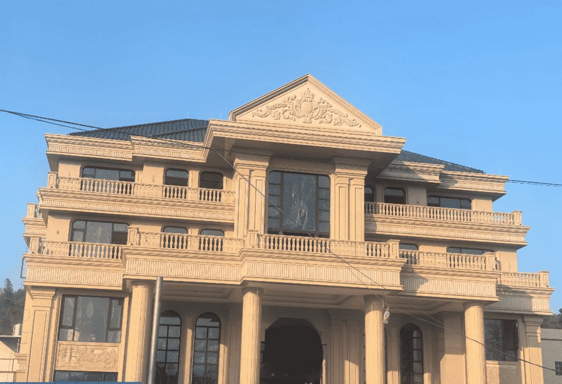 湖南黄金麻别墅外墙干挂石材效果示例